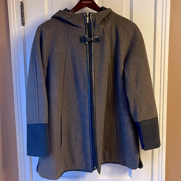 Ellen Tracy Winter Wool Coat with Hood Full Zip Brown  Sz 14 - Picture 4 of 11